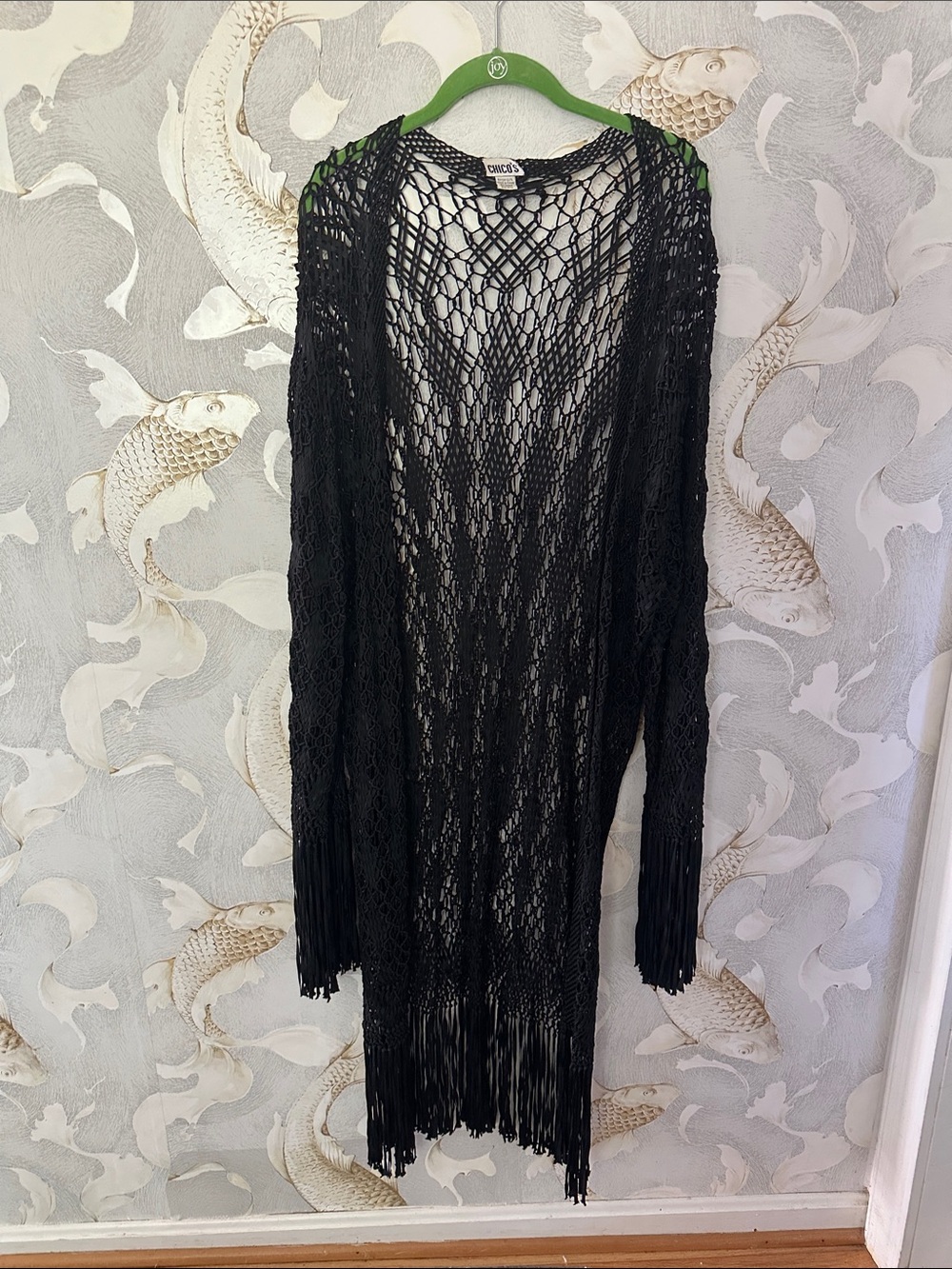 Black Crochet Fringe Longline Cover-Up Dress